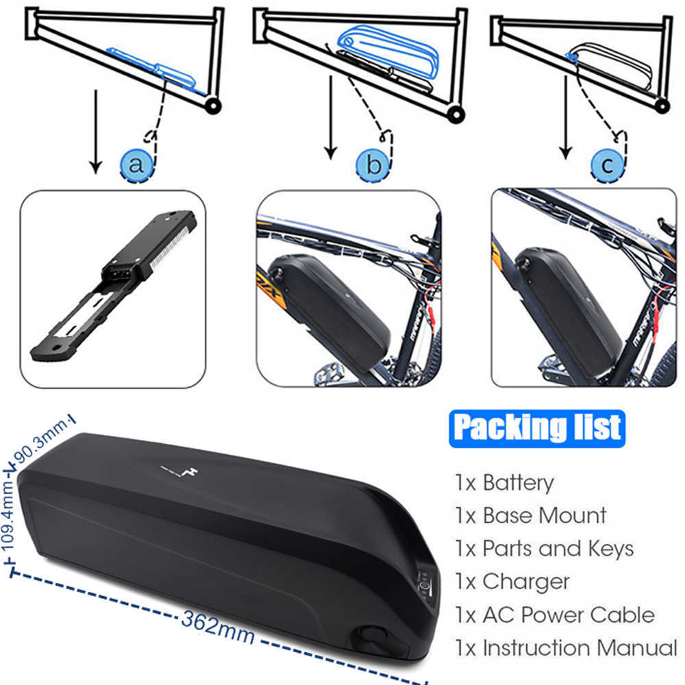 36V 48V 20AH 52V 15AH 19.2AH e-bike 배터리 Samsung 18650 셀 Hailong 전기 자전거 배터리 팩 1000W 750W 500W 모터