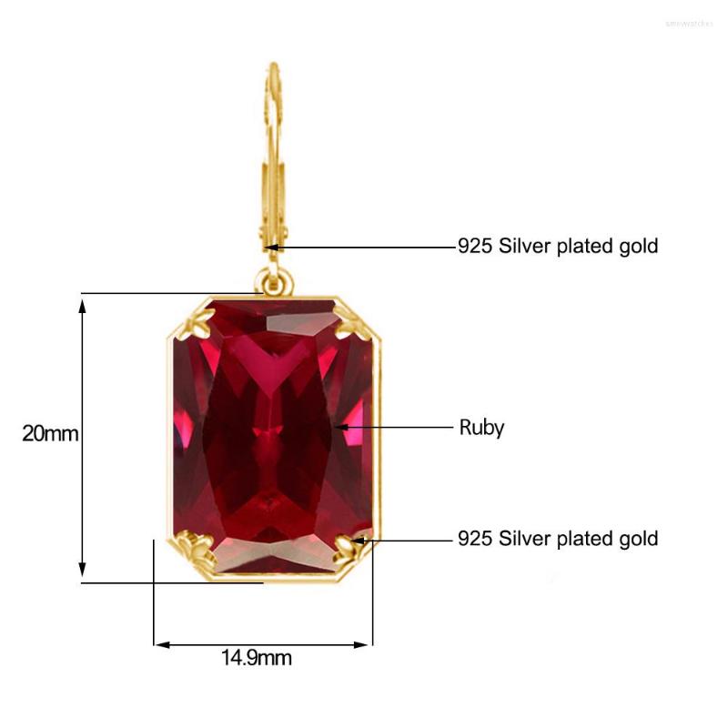 Dangle Küpeler Vintage Ruby Drop 18K Altın Kaplama Kadınlar Lüks Asma 925 STERLING Gümüş Hoop Nişan Güzel Takı Hediye251E