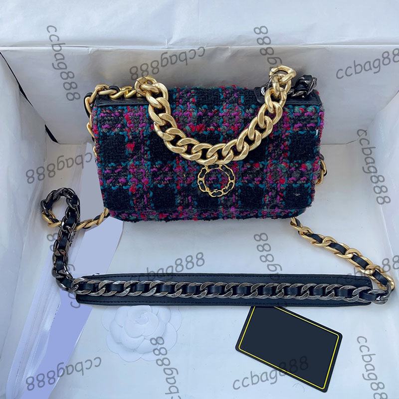 22K 19 WOC Wol Tweed Portemonnee Portemonnee Tassen Gouden Metalen Ketting Handvat Totes Crossbody Schouder Handtassen Kaarthouder Multi Pochette Desig250L