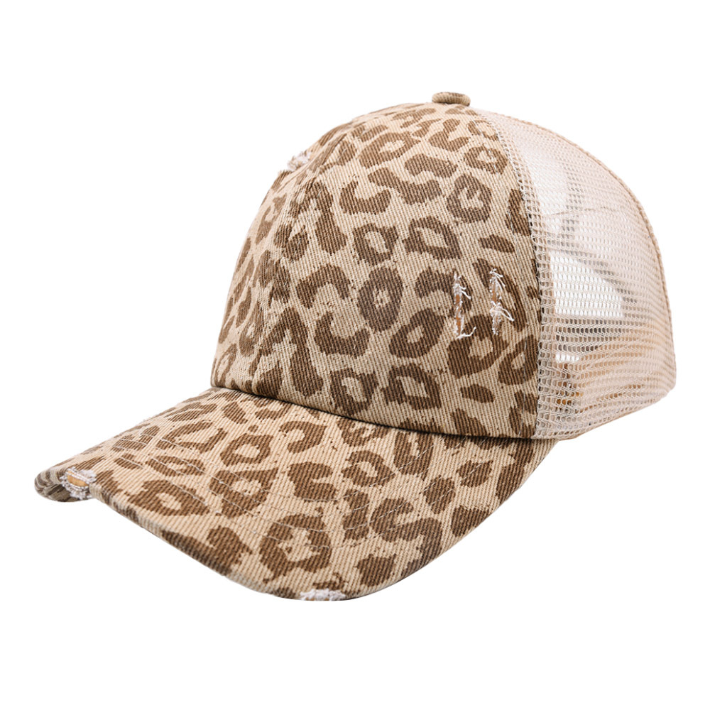 متعدد الألوان ليوبارد طباعة شبكة تنفس ذيل حصان قبعة قبعة قبعة بيسبول قبعة الشمس قابل للتعديل القبعات للنساء XDJ226