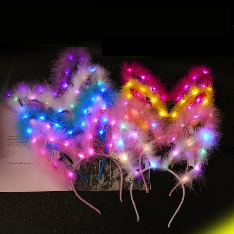 Rabbit Ears Glow Hair Hoop LED Glowing Headband Bunny Ear Hair Band Dancing Party Prop Christmas Accessories