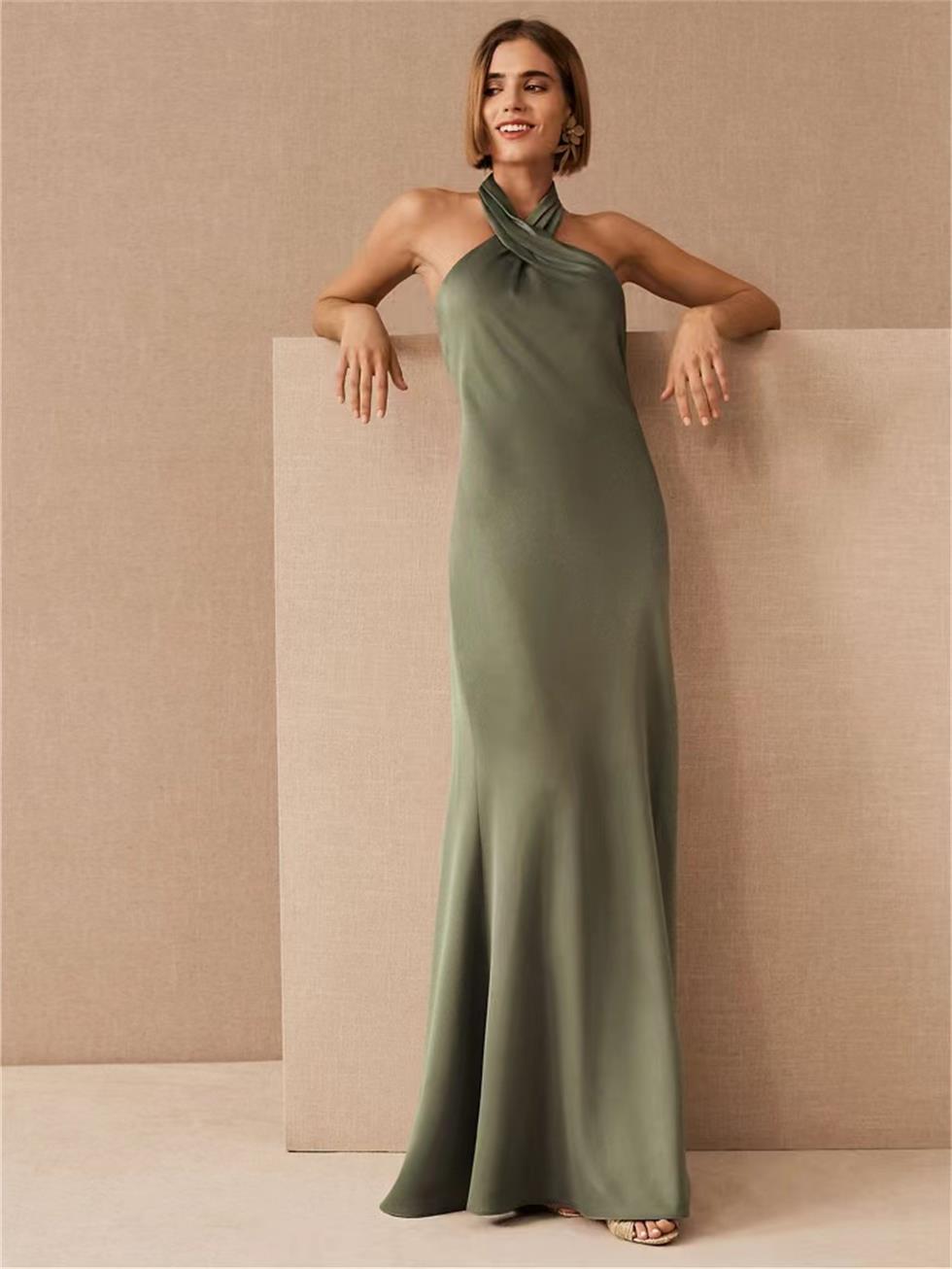 Bridesmaid dress Formal Dresses light luxury satin can be worn at ordinary times to show thin small and high class French style Sen style A007