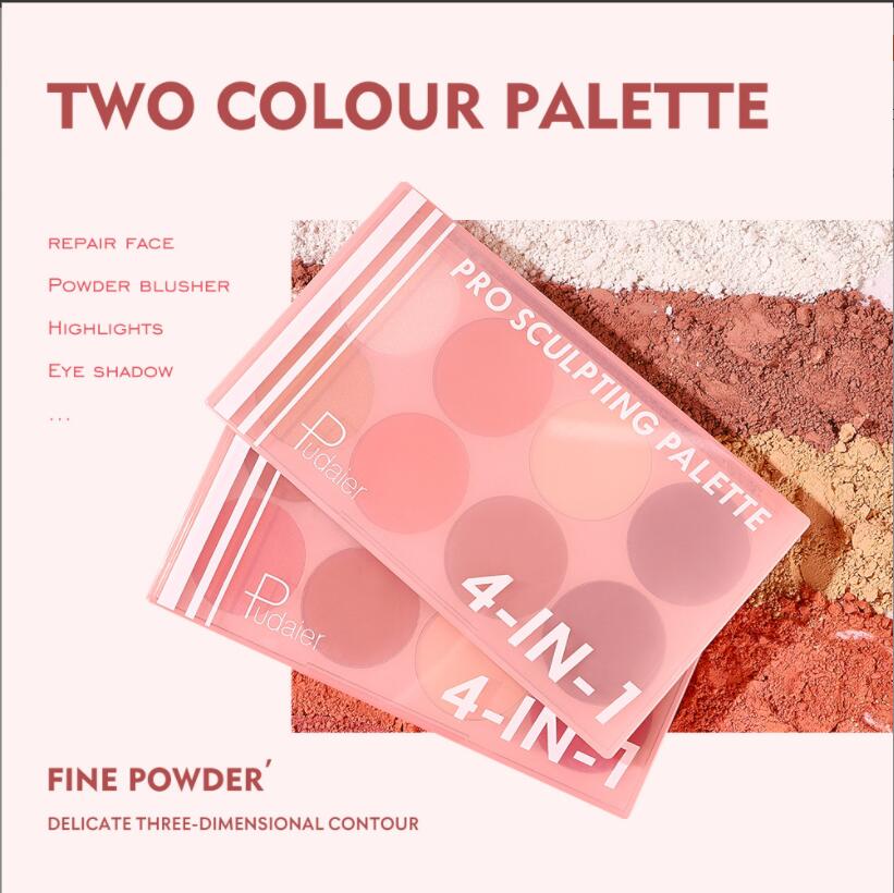 Pudaier 4 in 1 bronzer Eye Shadow Pro sculpting palet inclusief blush en markeerstiftwoestijnduskuspalet