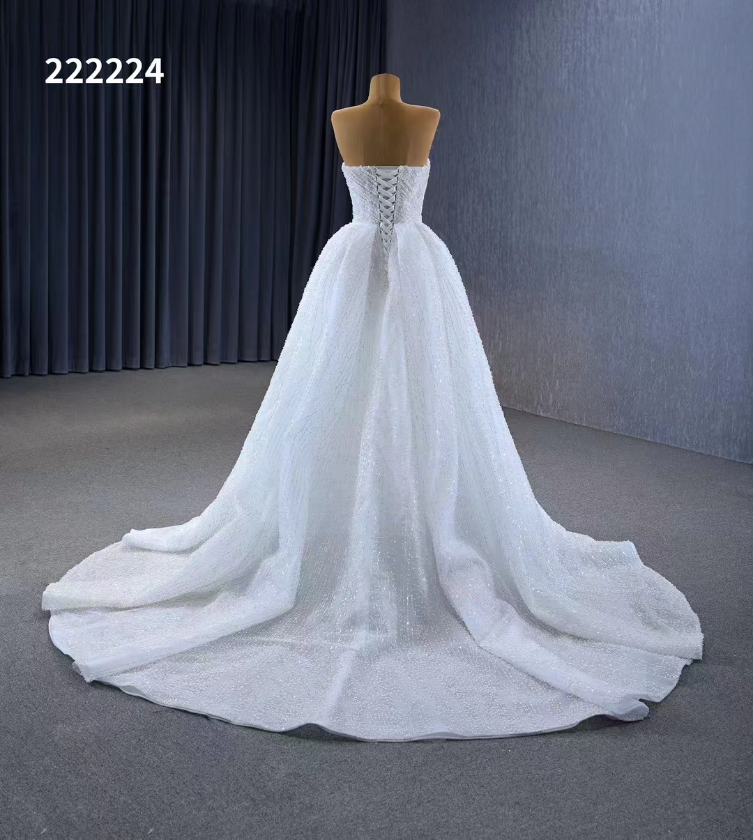 Vestido de noiva com lantejoulas e costas abertas sem mangas para mulheres SM222224
