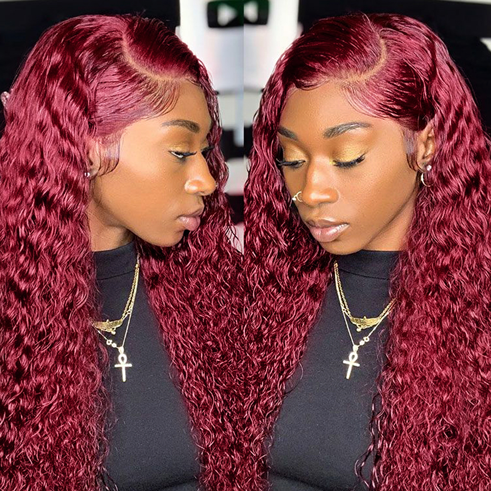 Burgundy Red Hd Lace Frontal Human Hair Wig 13x4 Curly Wigs for Women Glueless Preplucked Synthetic Wigs Brazilian Deep Wave Wigs