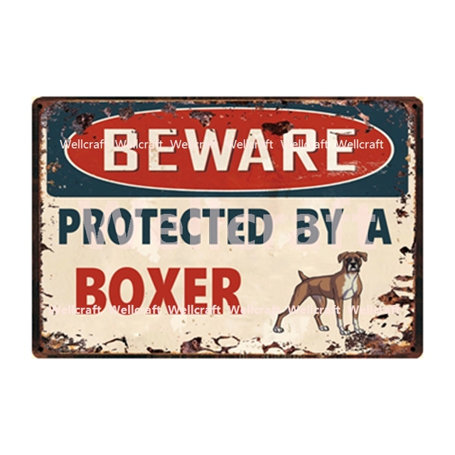 Akta dig skyddad av en vizsla hundmetallskyltar varnar hund tenn affisch hemvägg konst målning dekorativ målning för badrum vardagsrum anpassade gåva 30x20 cm w01