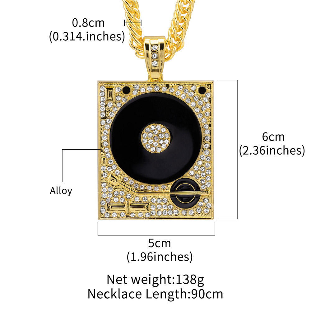 Personlighet Hip Hop DJ Phonograph Pendant Halsband Hipsters Punk smycken Twisted Long Chains 90 cm för män Kvinna Hip-Hop-leverantörer Guld Silver