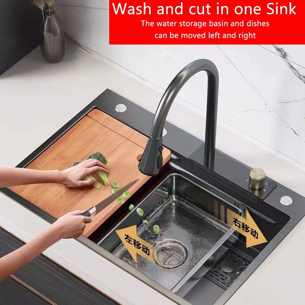 2022 new product Waterfall Sink Kitchen Stainless Steel Sink Stainless Steel 304 Waterfall Kitchen Sink With Pull Out Faucet