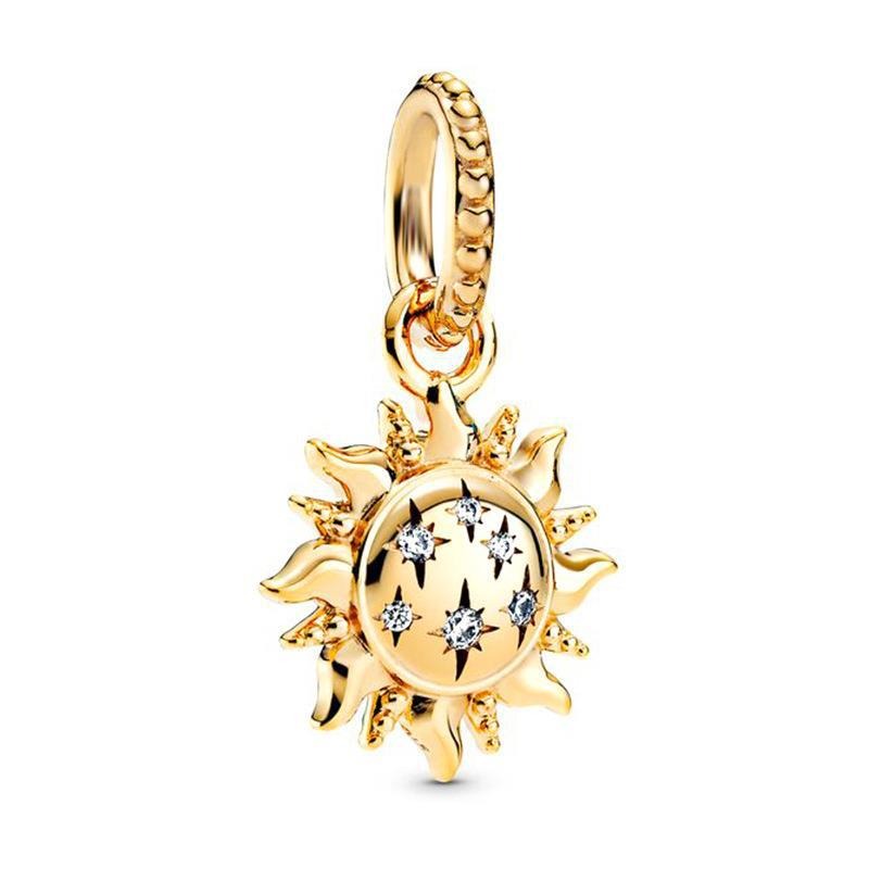 Passend für Pandora-Charm-Armbänder, 18-karätige Vergoldung, Sonnenblumen-Anhänger, weißer Kristall, europäische Charms, Perlen, DIY-Schlangenkette für Damen, Armreif, Halskette, Schmuck