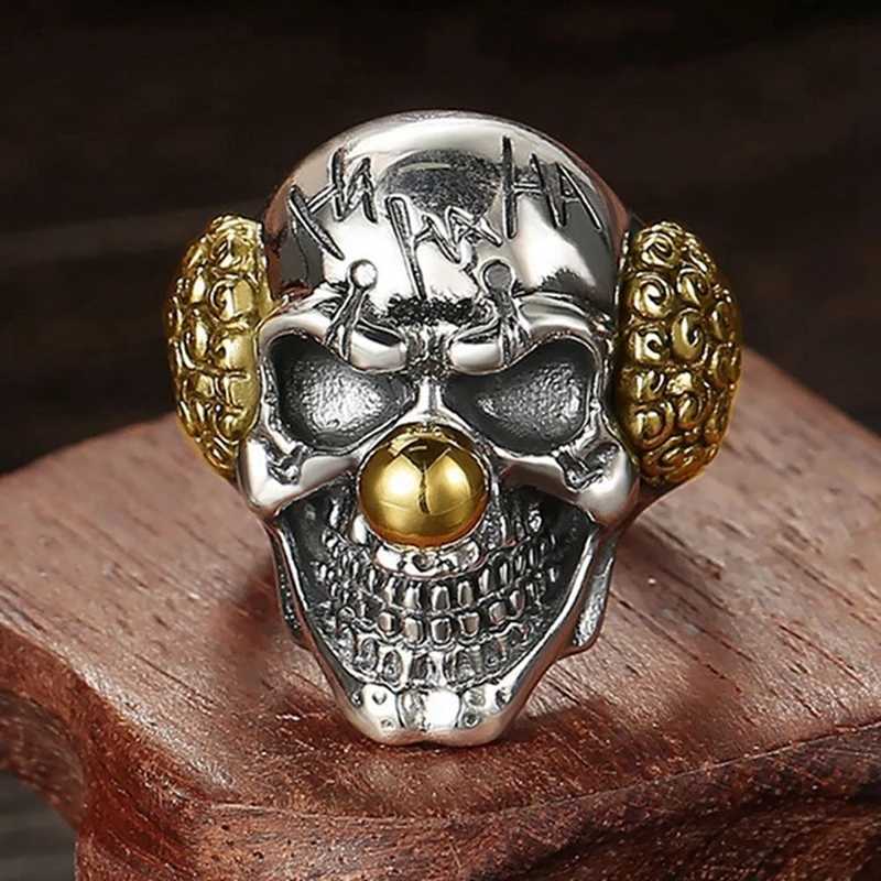 Fashion Men Skull Ring Joker Face with Letter Knuckle Alloy Vintage Man Jewelry Funny Clowns Party Gift
