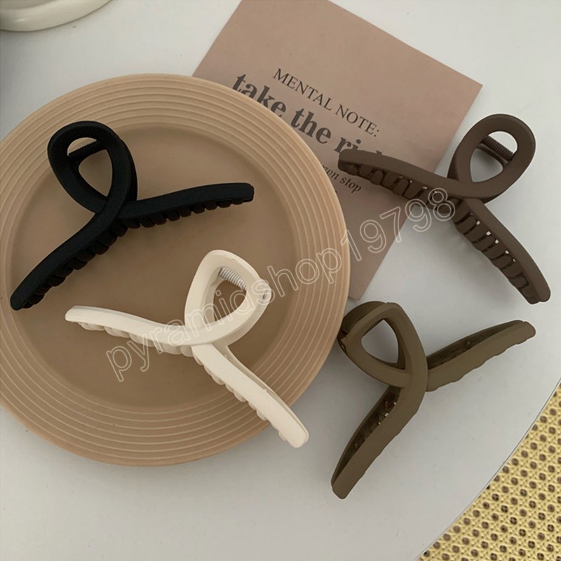 13cm Large Frosted Matte Cross Hair Claw Crab Hair Clips Brown Series Women Bath Clamps Ponytail Clip