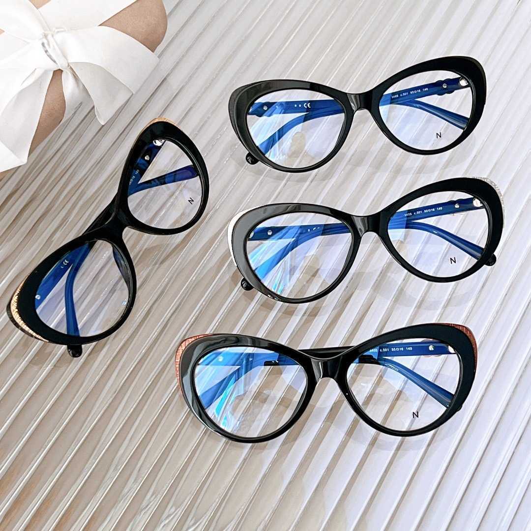 2023 Novos óculos de sol de grife de luxo CH3405 Flat Women's Same Cat Eye Frame Plain Face Mirror pode emparelhado em diferentes graus