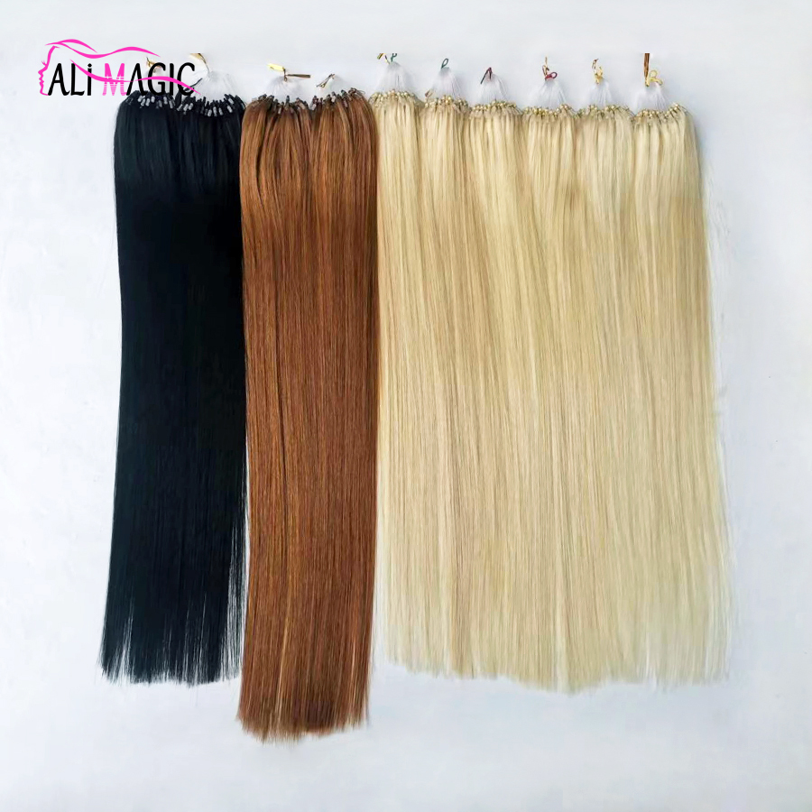 100g Remy Human Micro Bead Hair Extensions Loop Micro Ring Hair Extension Capelli vergini brasiliani Nero Marrone Biondo Piano 18 613 27 e 14 16 18 20 22 24 26 28 pollici