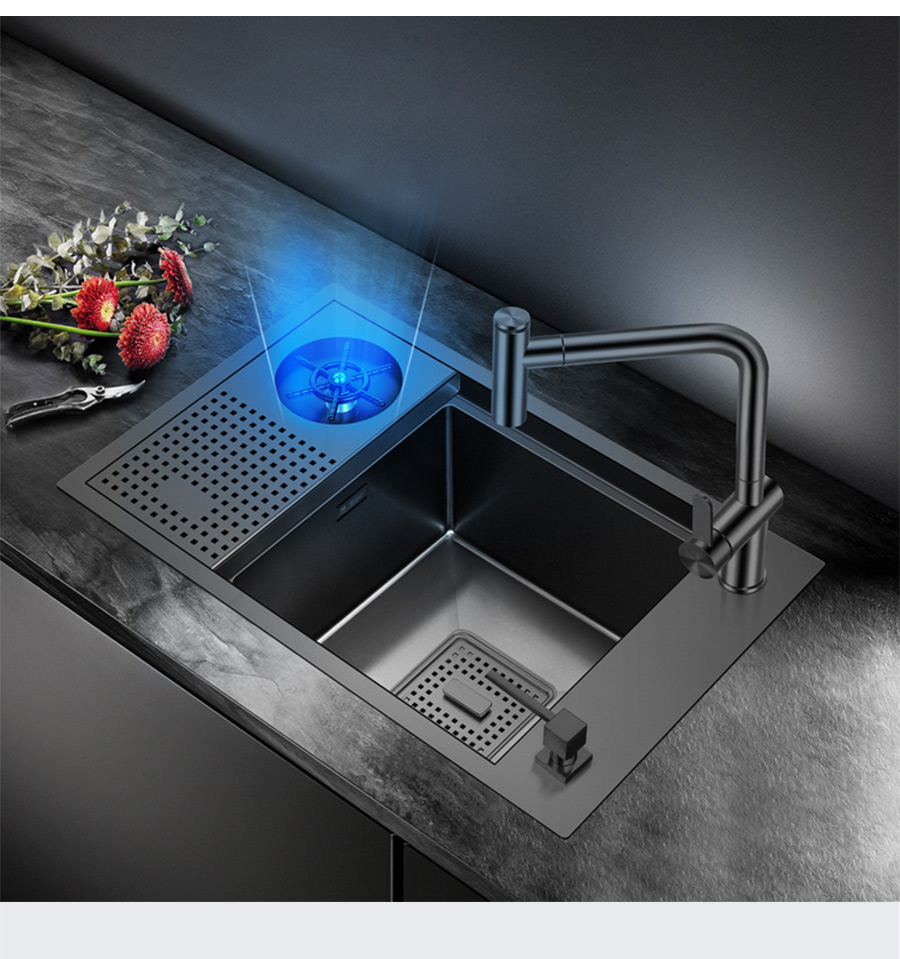 Nanometer Cup Rinser Kitchen Sink 304 rostfritt stål 4mm tjocklek diskbänk med hög tryck kopp bricka stångbänk diskbänk