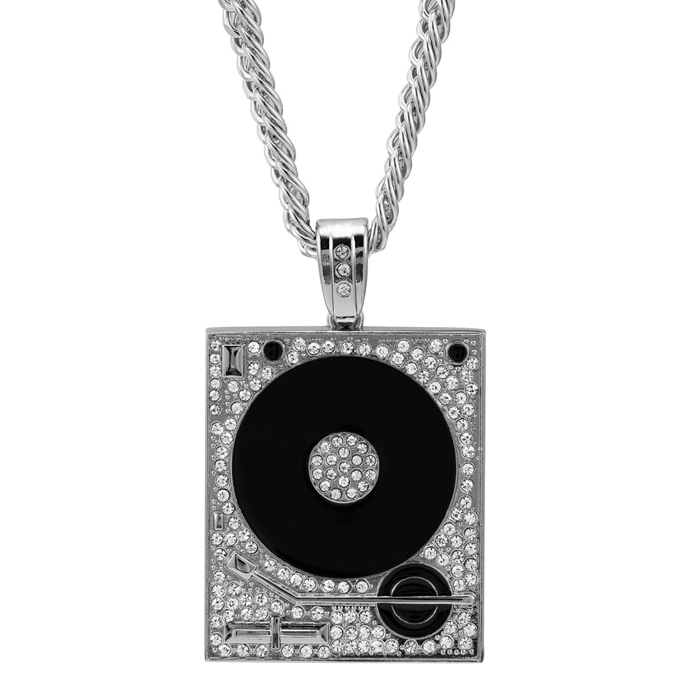 Persönlichkeit Hip Hop DJ Phonograph Anhänger Halsketten Hipster Punk Schmuck gedrehte lange Ketten 90 cm für Männer Frau Hip-Hop Lieferanten Gold Silber