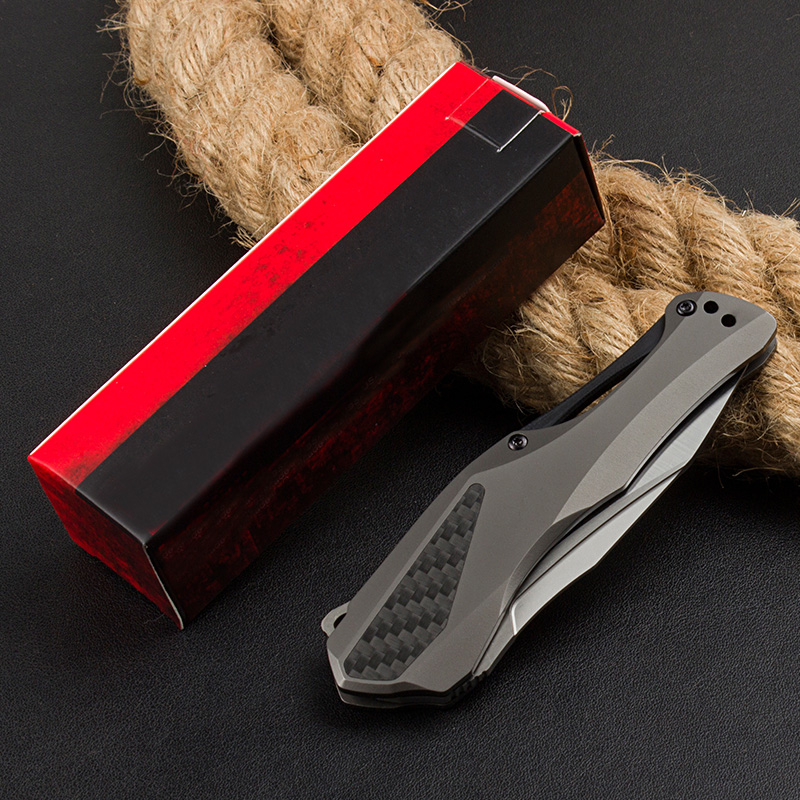 Offre spéciale KS5500 Couteau pliant assisté Flipper D2 Lame satinée CNC en acier inoxydable avec poignée en fibre de carbone Couteaux de poche EDC avec boîte de vente au détail
