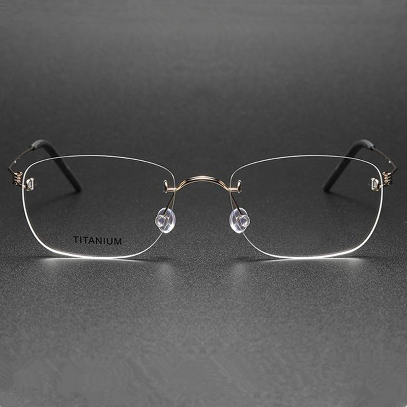 Leggero e minimalista Sty Occhiali da vista con montatura in oro senza viti occhiali da vista Qualità Pure-Titanium Unisex 53-19-145 custodia dal design completo