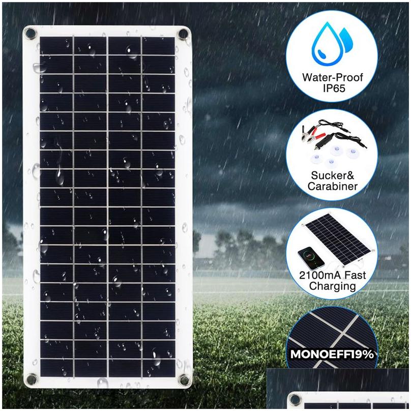 Intelligente elektrische Heizungen 300 W flexibles Solarpanel 12 V Batterieladegerät Dual USB mit 10 A60 A Controller-Zellen Power Bank für Telefon Auto Dhzhc