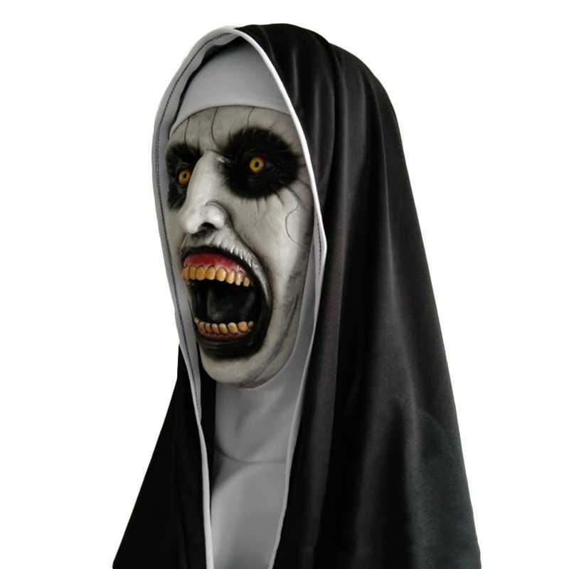 Máscaras de festa The Horror Scary Nun Latex Mask W/Headscarf Valak Cosplay for Halloween Costume Face Masques with Headpiece HKD230801