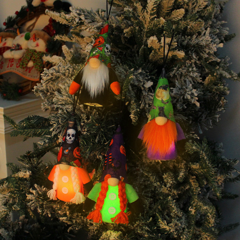 Halloween LED Gnomes Ornament Handmade Witch Swedish Tomte Gnome Dwarf for Home Halloween Day Party Table Decorations Kids Gift