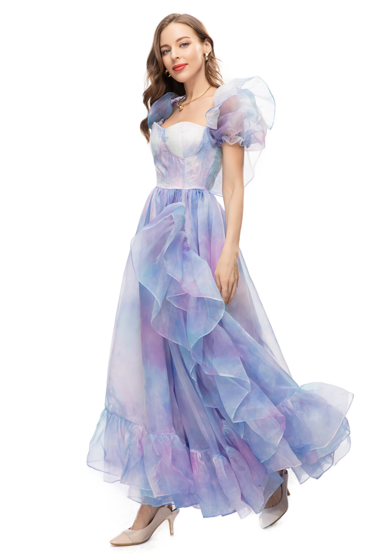 Women's Runway Dresses O Neck Sweetheart Neckline Ruffles Printed Elegant Fashion Party Prom Gown