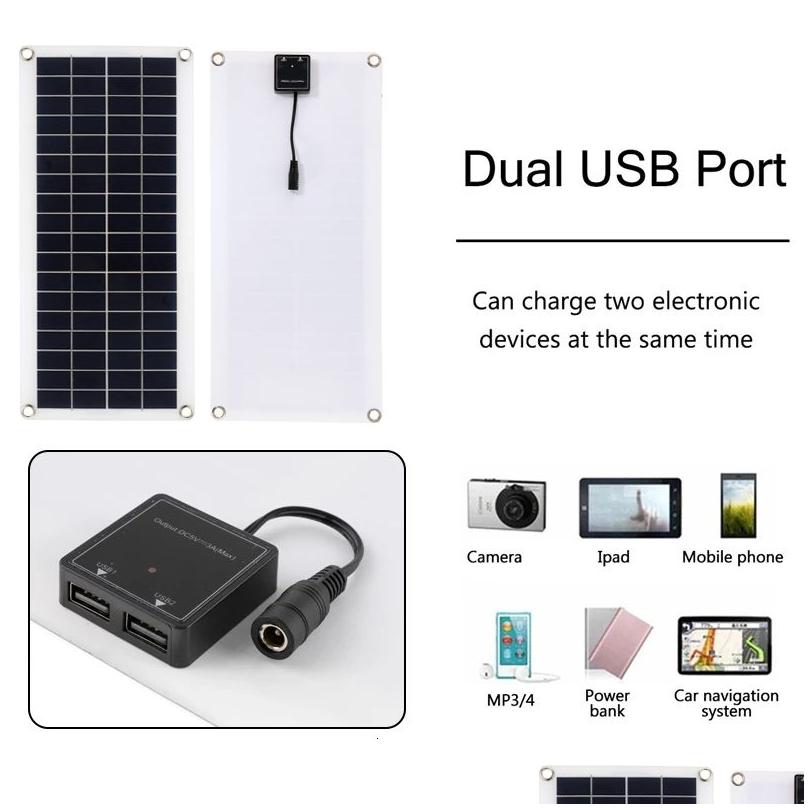 Intelligente elektrische Heizungen 300 W flexibles Solarpanel 12 V Batterieladegerät Dual USB mit 10 A60 A Controller-Zellen Power Bank für Telefon Auto Dhzhc