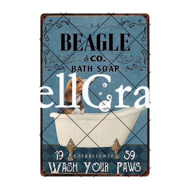 Beagle Dog Poster in metallo Beagle Bath Shop Poster da parete con pittura in metallo Animali divertenti Targhe in metallo Pub Bagno Home Living Room Decor Piastra metallica personalizzata 30X20CM w01