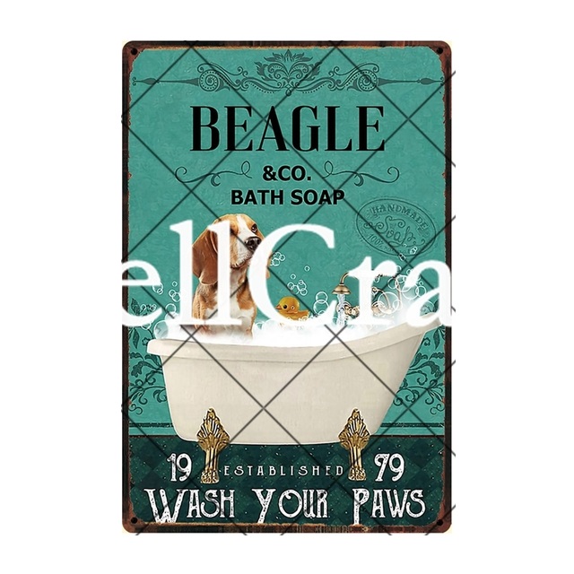 Beagle Dog Poster in metallo Beagle Bath Shop Poster da parete con pittura in metallo Animali divertenti Targhe in metallo Pub Bagno Home Living Room Decor Piastra metallica personalizzata 30X20CM w01