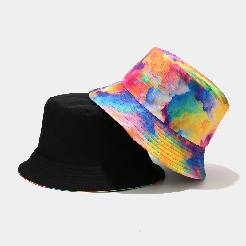 Fashion Double-Sided Gradient Bucket Hat for Men Women Hip Hop Foldable Fisherman Cap Summer Sunscreen Couple Flat Hat DE546
