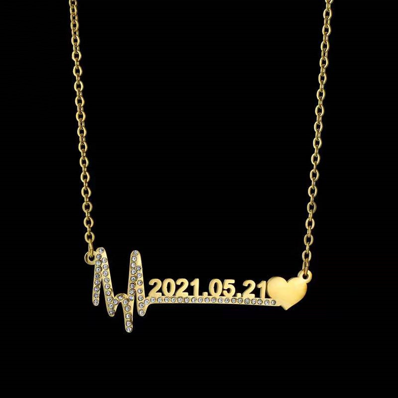 Pendant Necklaces Custom Birth Year Number Necklace Personalized Heartbeat Letter Gold Plated Stainless Steel Electrocardiogram 230731