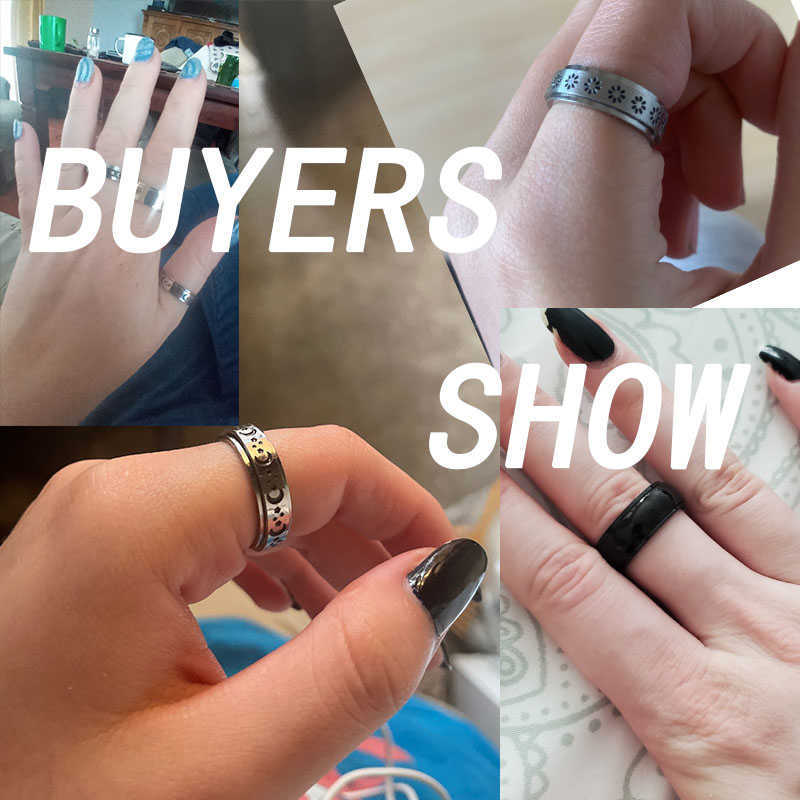 Angst Ring Fidget Spinner Ringen voor Vrouwen Mannen Rvs Vrij Draaien Kat Maan en Ster Anti Stress Accessoires sieraden