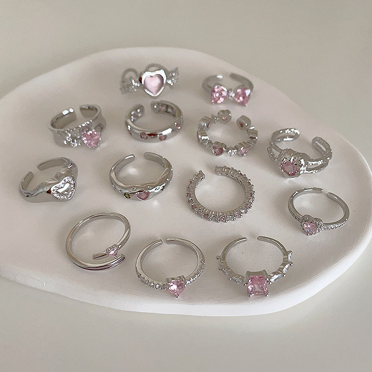 Простая универсальная индивидуальность сладкий розовый циркон металлический металл открытые кольца ювелирные украшения. Женщины кубическая циркония