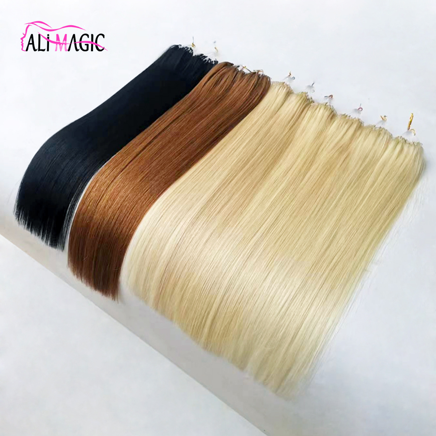 100g Remy Human Micro Bead Hair Extensions Loop Micro Ring Hair Extension Cabelo virgem brasileiro Preto Castanho Loiro Piano 18 613 27 613 Cor 14 16 18 20 22 24 26 28 polegadas