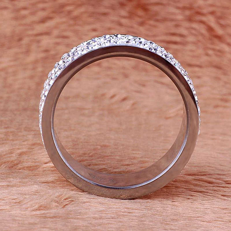 Bague en acier inoxydable de luxe pour femmes hommes cristal strass mode bijoux mariage bagues de fiançailles