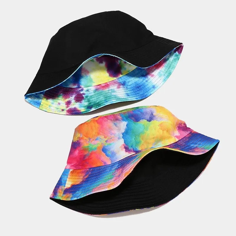 Chapeau seau dégradé Double face pour hommes et femmes, casquette de pêcheur pliable Hip Hop, protection solaire d'été, chapeau plat pour Couple DE546