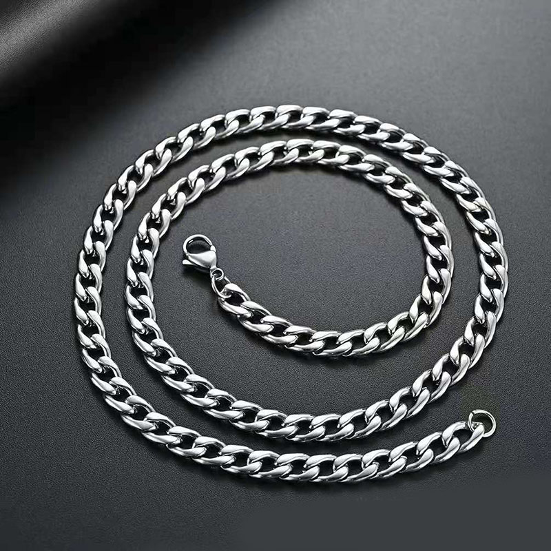 Men Stainless Steel Silver Tone Chain Cuban Necklace Mens Miami Cuban Tight Curb Link Chain Titanium Necklaces Top Quality Classical Jewelry Gift 3mm 5mm 7mm 9mm