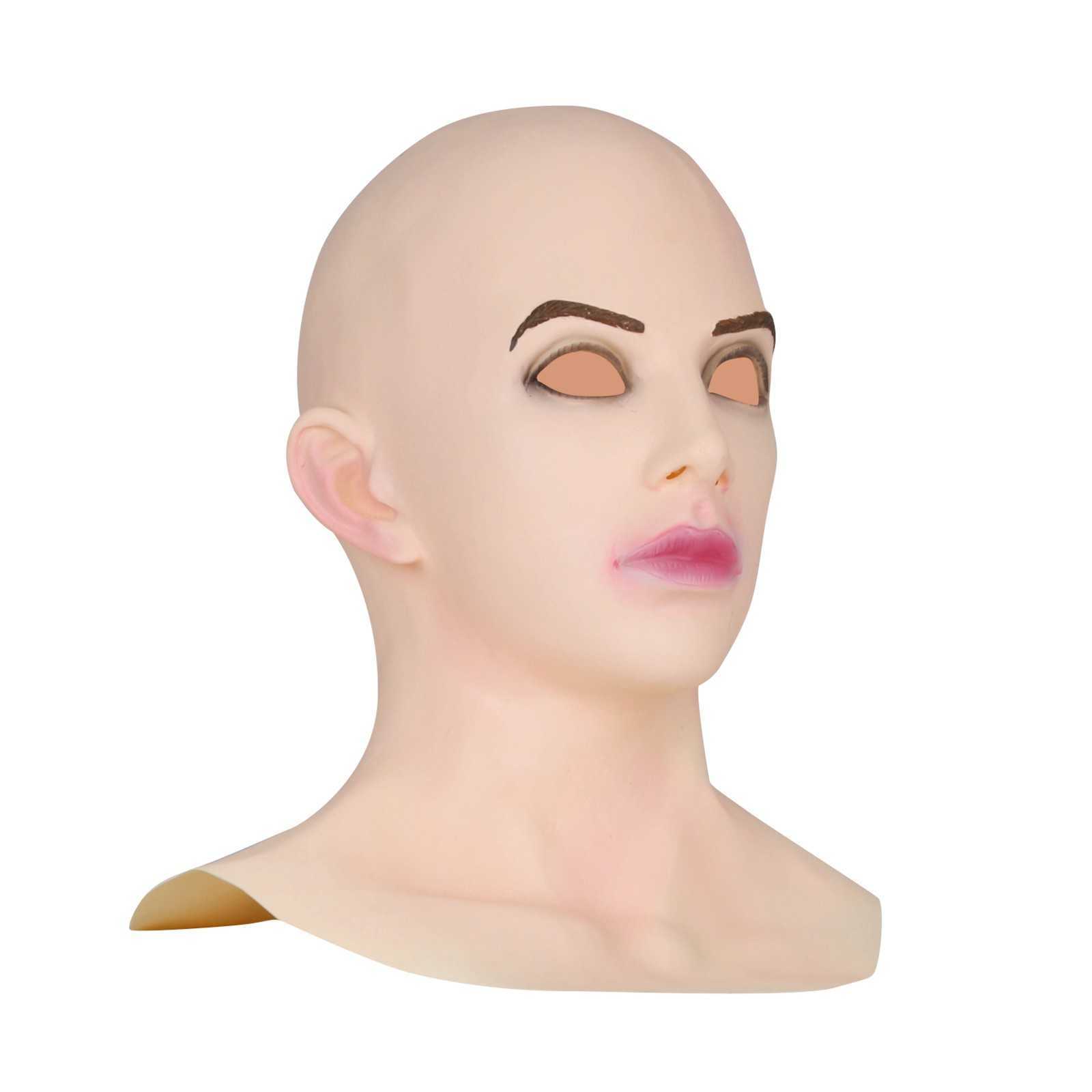 Party Masks Adult Full Head Mask High Quality Female Shaped Silicone Crossdresser Headgear Halloween Cosplay Accessory Masque Horreur HKD230801