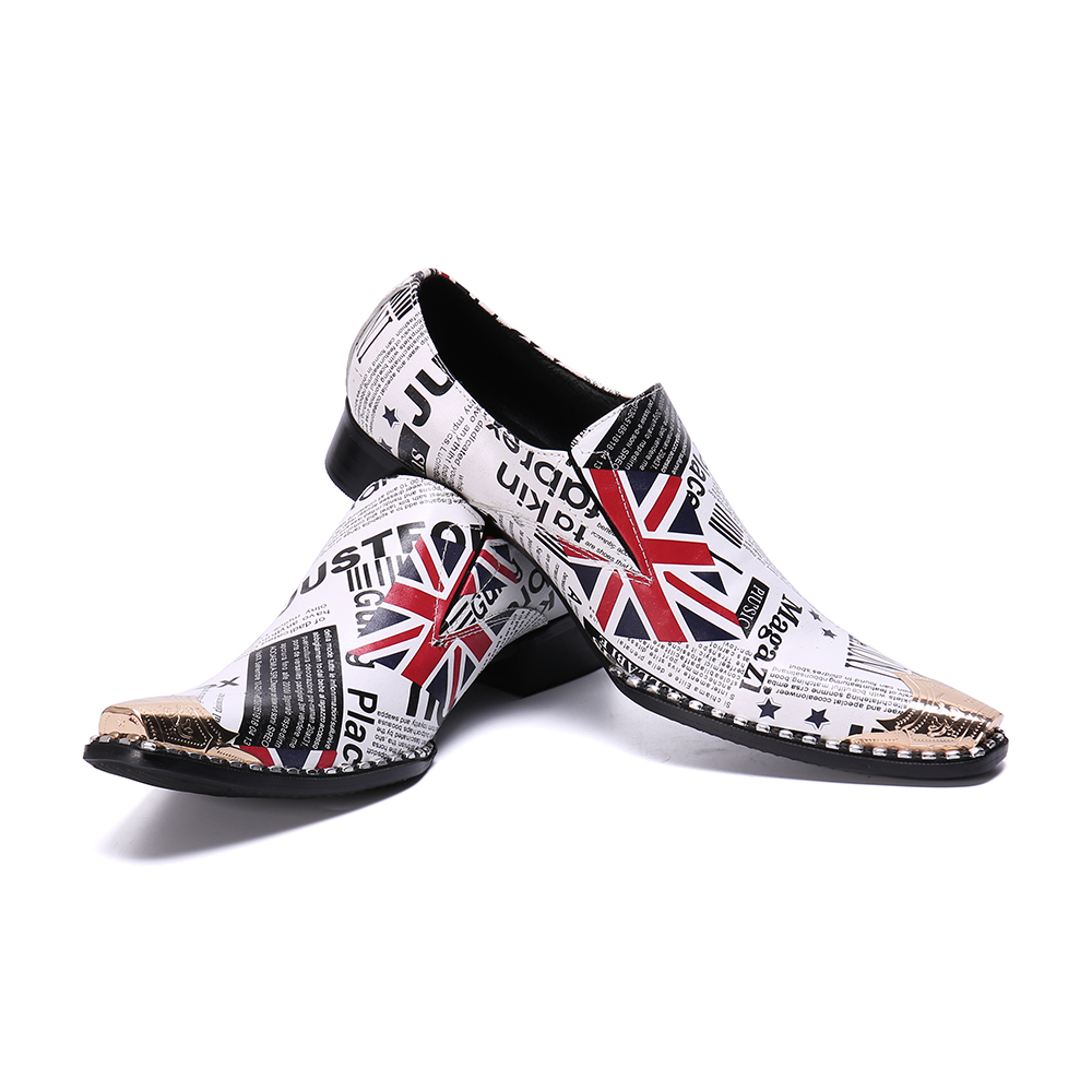 Christia Bella Designer Britain Britain Wzór gazety mężczyźni oryginalne skórzane buty mody biznesu biznesmen butów poślizgnięcie się na obuwie