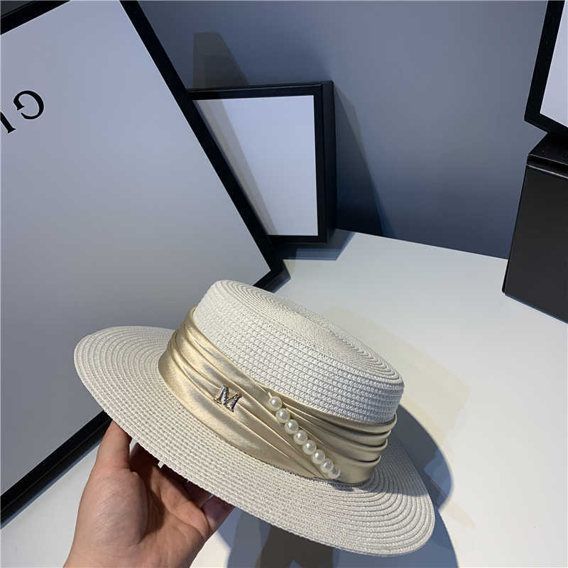 Ball Caps designer Straw hat female summer stall flat top sunscreen small fresh and versatile leisure beach tide British sun JF89