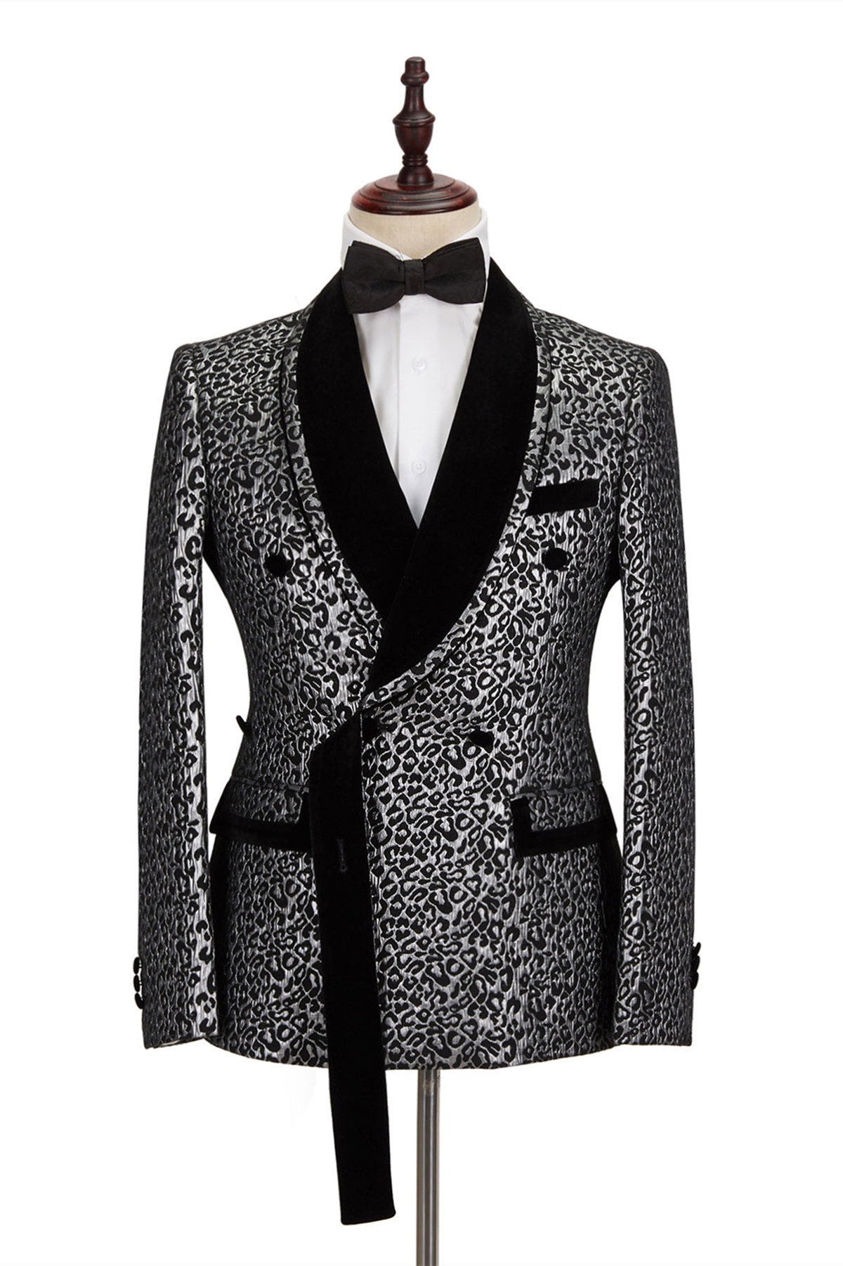 Leopard Print Tuxedo For Groom Silver-Black Men Suits Blazer Pants Business Wedding Prom Party Custom Made