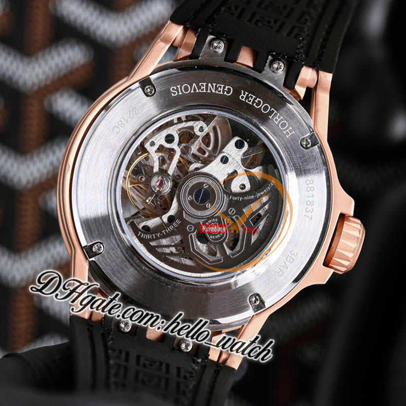 Ny 45mm RDDBEX0479 RDDBEX0963 AUTOMATISK MÄNS WATCH SKELETON DIAL TOURBILLON ROSE GOLD FALLE VIT INNER GRÅ LEATHER REP WACKES HWRD HELLO_WATCH G09A 1