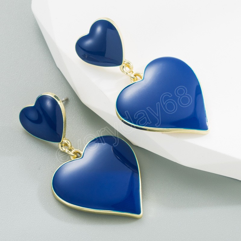 Rose Blue Yellow Drop Heart Earrings for Women Fashion Romantic Double Layered Love Heart Dangle Earrings Wedding Jewelry