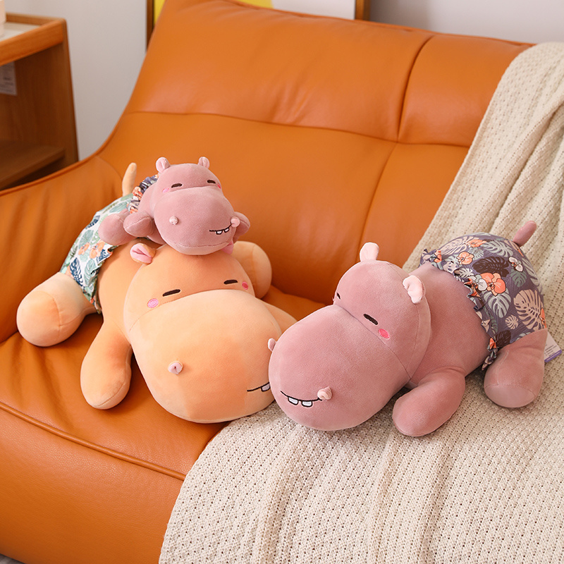 27/40/55cm Lovely Stuffed Hippo Plush Toys Cute Lying Sleeping Animal Hippo Cushion Throw Pillow for Kids Birthday Gifts