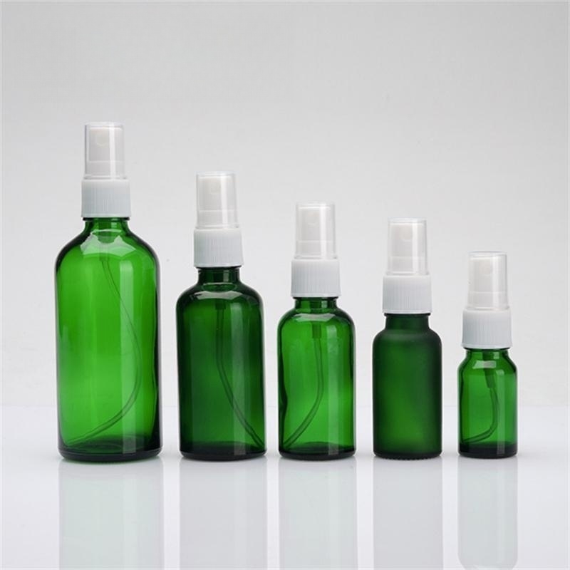 Pet Green Glass Parfym Atomizer Bottles White Press Spray Pump Clear Cover Refillable Bottle Cosmetic Packaging Containers 10 ml 15 ml 20 ml 30 ml 50 ml 60 ml 100 ml