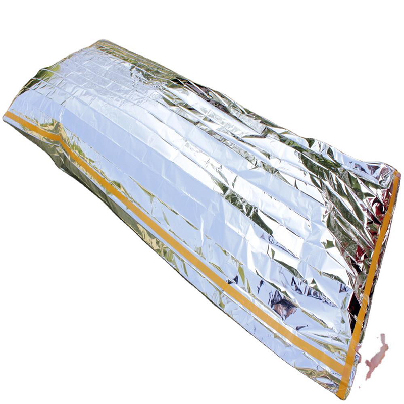 Couverture de protection solaire d'urgence imperméable feuille d'argent Camping survie chaud en plein air adulte enfants sac de couchage