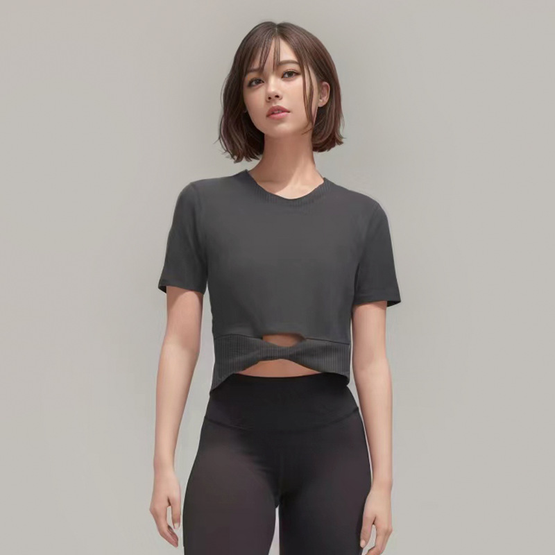 LL Women Yoga Cropped Women's Modal T-shirt Ribbed Crop Top Modal Short Sleeve Breathable Tight Sports Jogging