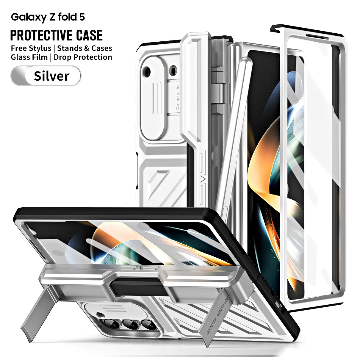 Imán de bolsa de lujo para Samsung Galaxy Z Fold 5 Funda con bisagra Armadura a prueba de golpes Fold 4 con soporte para bolígrafo S Kickstand 360 Funda protectora completa