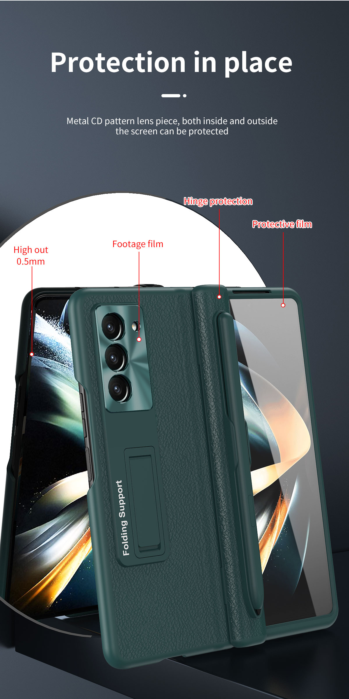 Couro PU para Samsung Galaxy Z Fold 4 3 5 Fold3 Fold5 Estojo Suporte Caneta Slot Dobradiça Proteção Película Capa de Tela