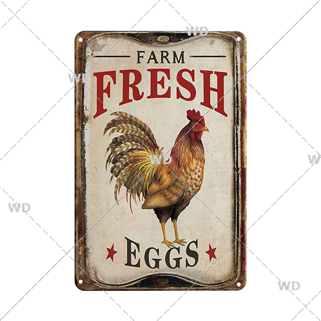 Vintage Poussins En Métal Affiche Rétro FarM Tin Sign Décor Poulet Oeuf Rouillé Métal Plaque Décorative Plaque Signe Mur Décor Animal Fer Peinture 30X20CM w01