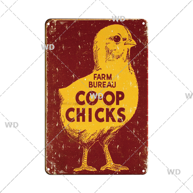 Vintage Poussins En Métal Affiche Rétro FarM Tin Sign Décor Poulet Oeuf Rouillé Métal Plaque Décorative Plaque Signe Mur Décor Animal Fer Peinture 30X20CM w01